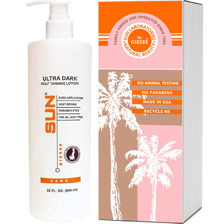 Sun Laboratories By Giesee Ultra Dark Self Tanning Lotion 32 oz - Organic Sunless Tanning Lotion, Extra Dark Self Tanner, Natural Self Tanning Lotion