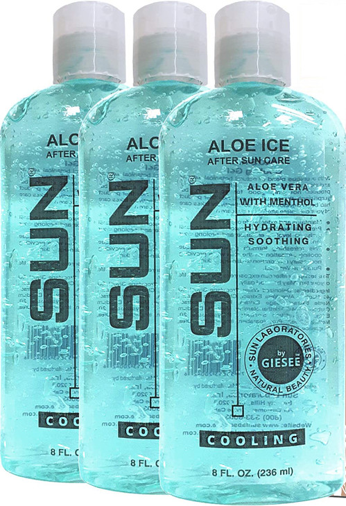 Sun Laboratories Aloe Ice Gel 3-Pack 8 fl. oz. Bottles - Organic Aloe Vera Gel - Pure and Natural After Sun Care, Sunburn Relief, Soothing Sun Cream