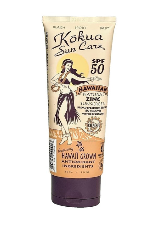 Kokua Sun Care Hawaiian Sunscreen Reef Safe SPF 50 | 3 oz | Zinc Oxide | Mineral Sunscreen | Face & Body | Moisturizing Sun Protection | Water Resist
