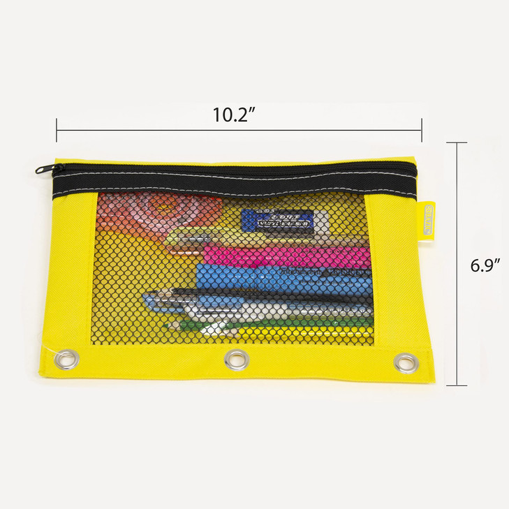 BAZIC Products Pencil Pouch 3 Ring Binder Pouch w/Rivet Enforced Rings Holes, Mesh Window Zipper Case, Pink 2-Pack