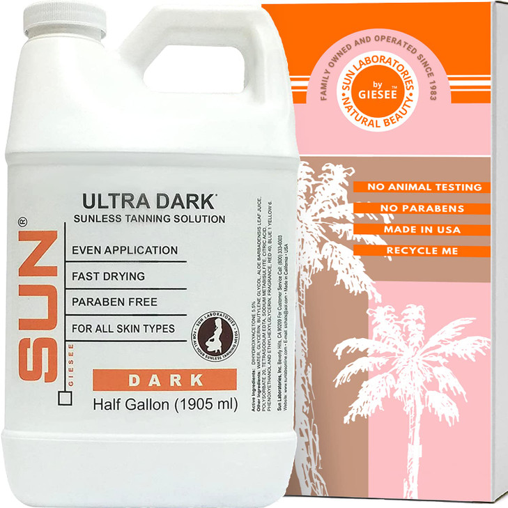 Sun Laboratories By Giesee Ultra Dark Spray Tan Solution 1/2 Gallon - Professional Sunless Tanning Spray for Airbrush Tan, Self Tanner Mist, Sun Tann