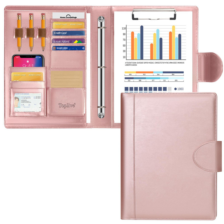 Toplive Portfolio 3 Ring Binder Padfolio Folder, Business Interview Resume Portfolio for Women Men A4/Letter Size Document Organizer with Clipboard R