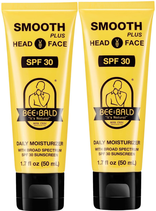 Bee Bald SMOOTH PLUS Head & Face Moisturizer with SPF 30 Sunscreen Lotion Protecting Skin From Harmful UVA/UVB Rays While Hydrating, Moisturizing and