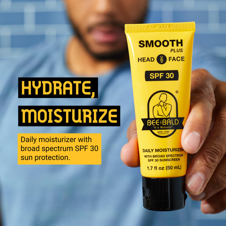 Bee Bald SMOOTH PLUS Head & Face Moisturizer with SPF 30 Sunscreen Lotion Protecting Skin From Harmful UVA/UVB Rays While Hydrating, Moisturizing and
