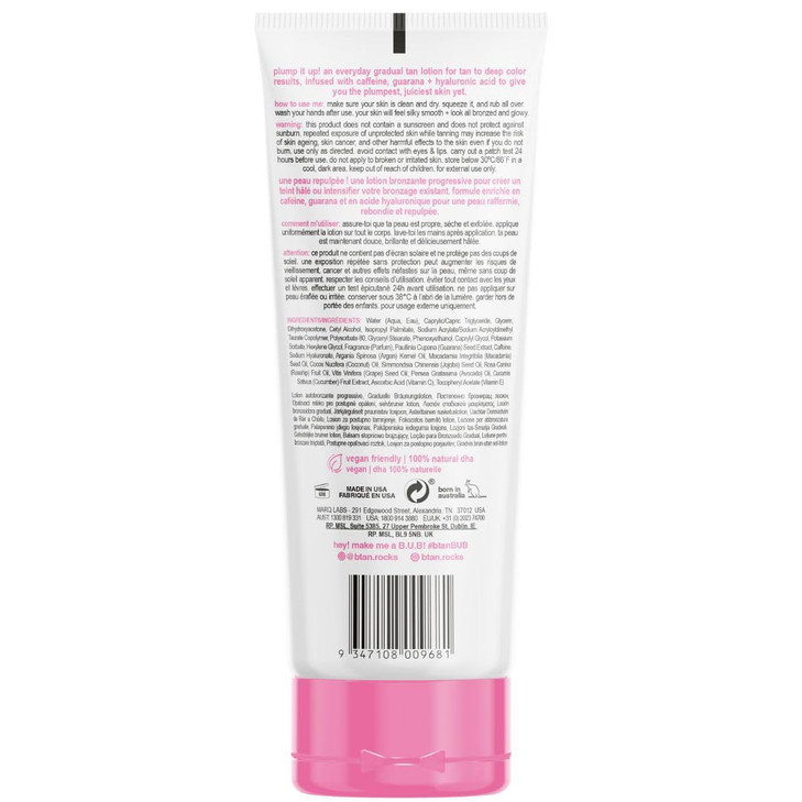 b.tan Dark Gradual Self Tanning Lotion | Plump Up the Bronze Everyday Glow Lotion - Develop a Bronzed Glow, Sunless Tanner Infused With Hyaluronic Ac