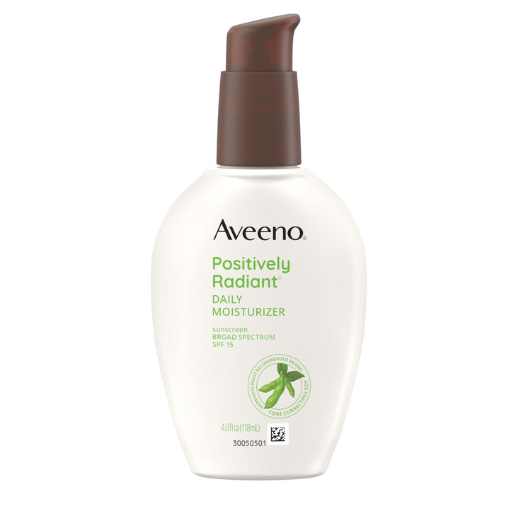 Aveeno Positively Radiant Daily Face Moisturizer with SPF 15 Sunscreen, Hydrating Facial Moisturizer with Soy Extract to Improve Skin Tone and Textur