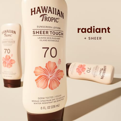 Hawaiian Tropic Sheer Touch Lotion Sunscreen SPF 70, 8 Fl Oz | Broad Spectrum, Oxybenzone Free, Sunblock Lotion, Hawaiian Tropic Sunscreen SPF 70, 8