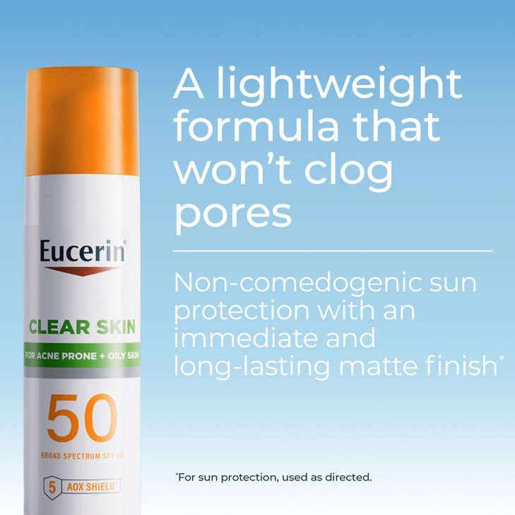 Eucerin Sun Clear Skin Face Sunscreen Lotion SPF 50 for Acne Prone and Oily Skin, Lightweight Sunscreen with Oil-Absorbing Minerals, Won't Cause Brea