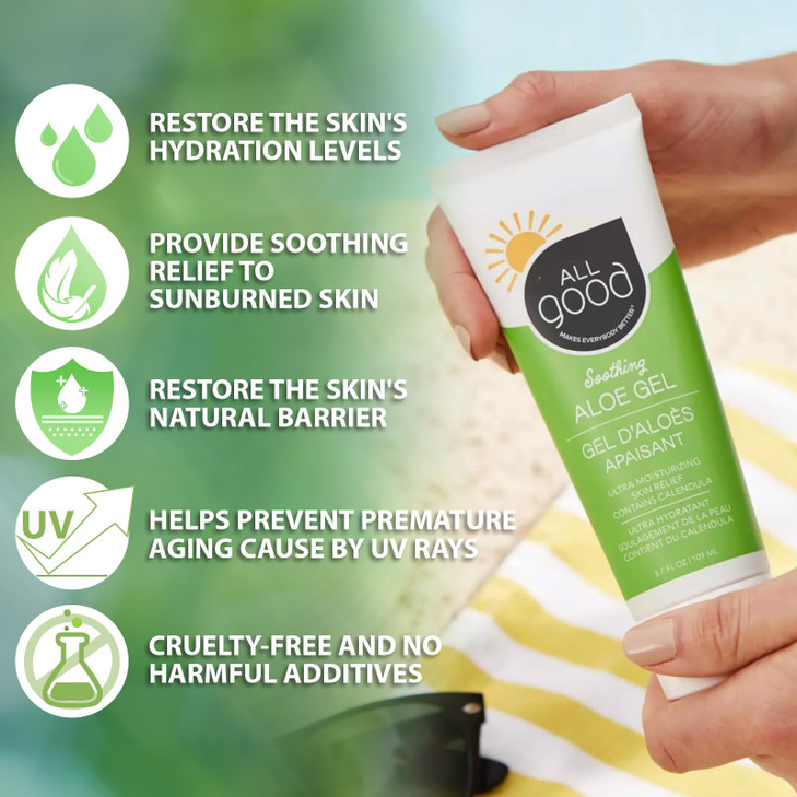 All Good Aloe Vera Gel | After Sun Lotion, Sunburn, Skin Repair | Moisturizing Organic Aloe for Skin Relief | Hydrating Hyaluronic Acid, Niacinamide