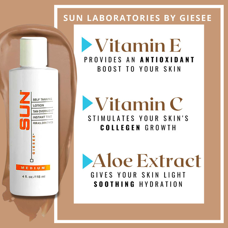 Sun Laboratories By Giesee Tan Overnight Sunless Tanning Lotion 4 oz with Tanning Mitt - Natural Self Tanner, Pregnancy Safe, Organic Sunless Tanner