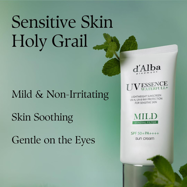 d'alba Piedmont Italian White Truffle Waterfull Mild Sunscreen, Vegan, Mineral Sunscreen, SPF 50+ PA++++, Non-Nano Sunscreen Suitable for all Sensiti