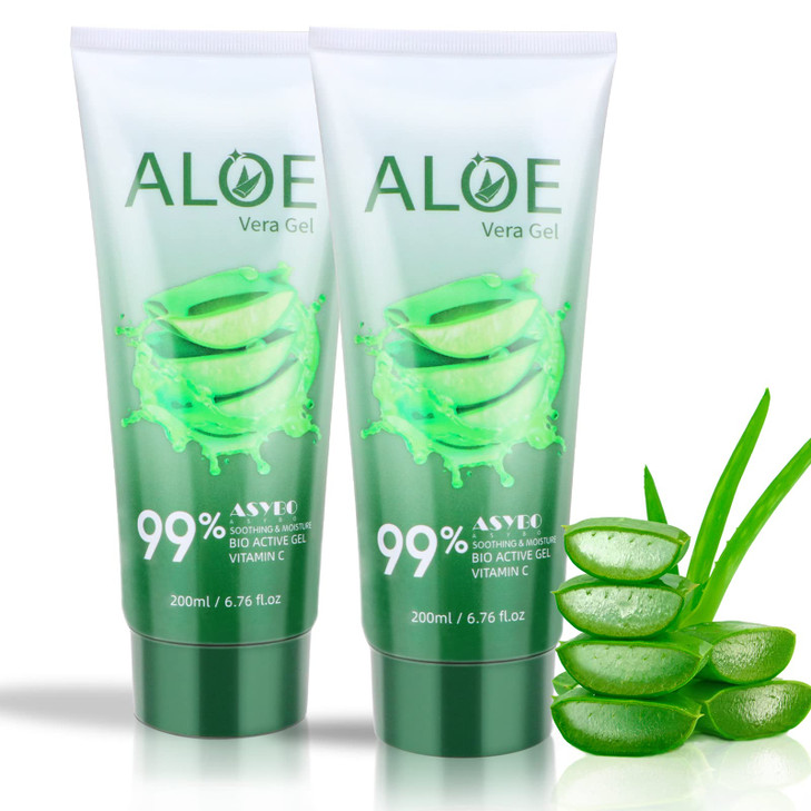 ASYBO 200x2 ML Aloe Vera Gel  99% Organic Pure Aloe Vera Hydrating Face & Body Moisturizer, Natural Aloe Cream for Dry Skin, Sunburn, Acne, Soothing
