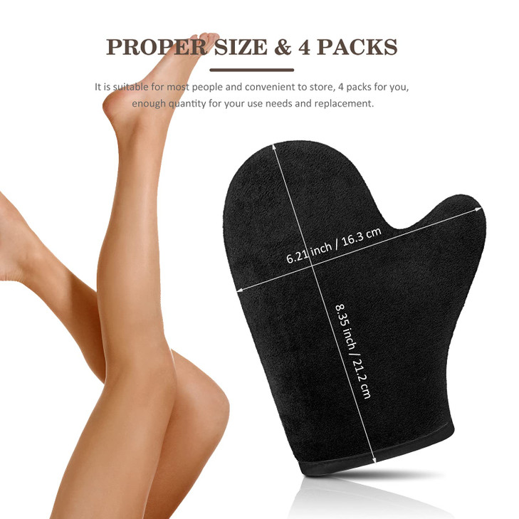 SATINIOR 4 Packs Self Tanning Mitt Applicators Double Sided Sunless Tanning Mittens Reusable Applicator Mittens Tanner Gloves with Thumb(Black)