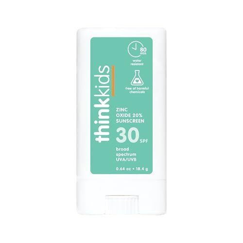 Thinksport Kids SPF 30 Mineral Sunscreen Stick, 0.64 Oz, Safe, Natural, Water Resistant Reef Safe Sunscreen for Children, Broad Spectrum UVA/UVB Sun