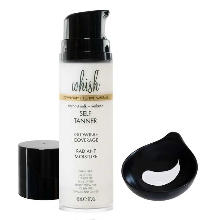 Whish Beauty Coconut Milk and Verbena Self Tanner - Sunless Tanning Lotion for Face & Body - Moisturizes with Shea Butter, Mango Butter, & Aloe - For