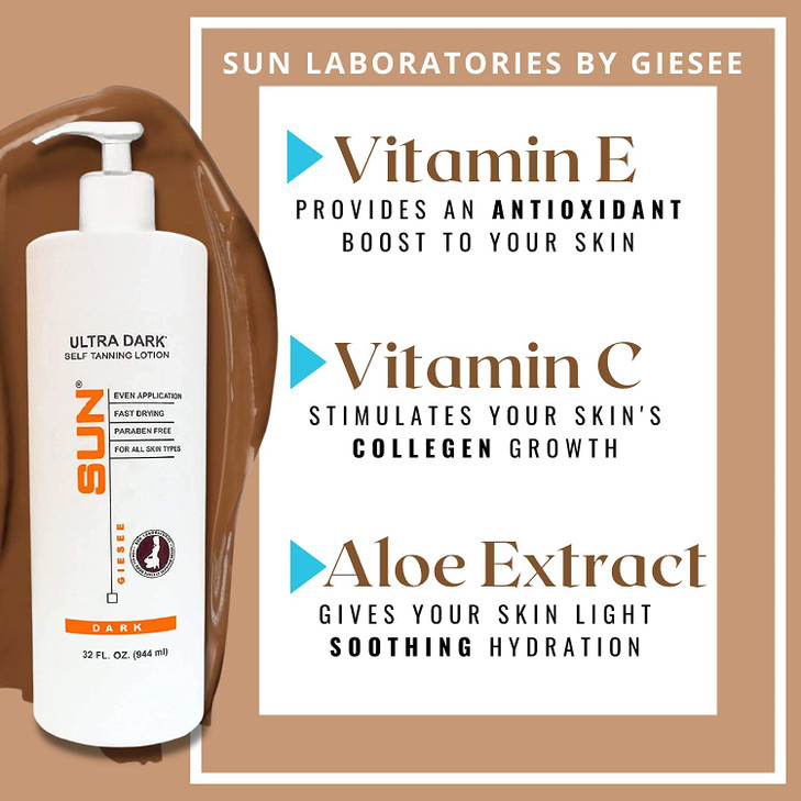 Sun Laboratoreis By Giesee Ultra Dark Self Tanner Lotion 32 oz With Tanning Mitt - Extra Dark Self Tanner, Self Tanning Lotion, Sunless Tanner, Trave