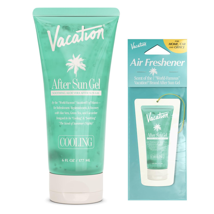 VACATION After Sun Gel & Air Freshener Bundle, Soothing Aloe Vera for Sunburn Relief, Hydrating & Cooling, Non-Sticky Aftersun Care, Alcohol Free, 6