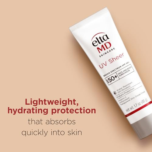EltaMD UV Sheer Face and Body Sunscreen SPF 50+, Oil Free, No White Cast Sunscreen for Face and Body, Zinc Oxide Formula, 1.7 oz Tube