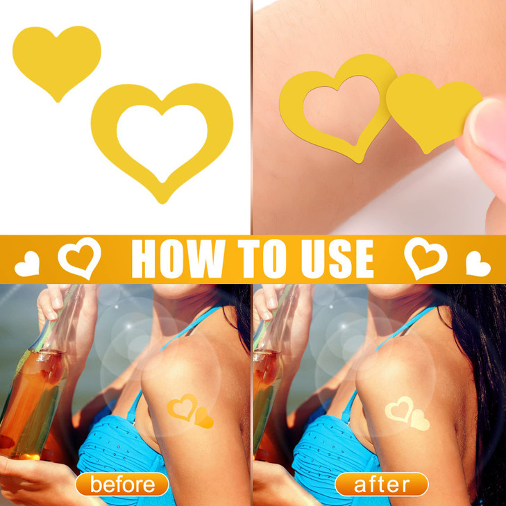 Fainne 400 Pieces Tanning Bed Stickers for Body Heart Labels Perforated Self Adhesive Small Sun Stickers for Tanning, 100 Pieces Per Roll, 1.2 x 0.8