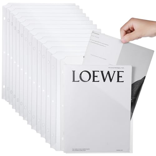 50Pcs 3 Hole Punch Binder Folders 3 Ring Binder Plastic Sleeves Clear Poly Translucent Slash File Jacket Binder Organizer Pockets for Paper Document