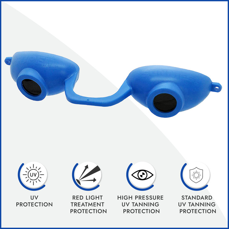 Super Sunnies EVO Flex UV Eye Protection, FDA Compliant, Tanning Bed Goggles, Red Light Theraphy Eyeshields with Case - Blue