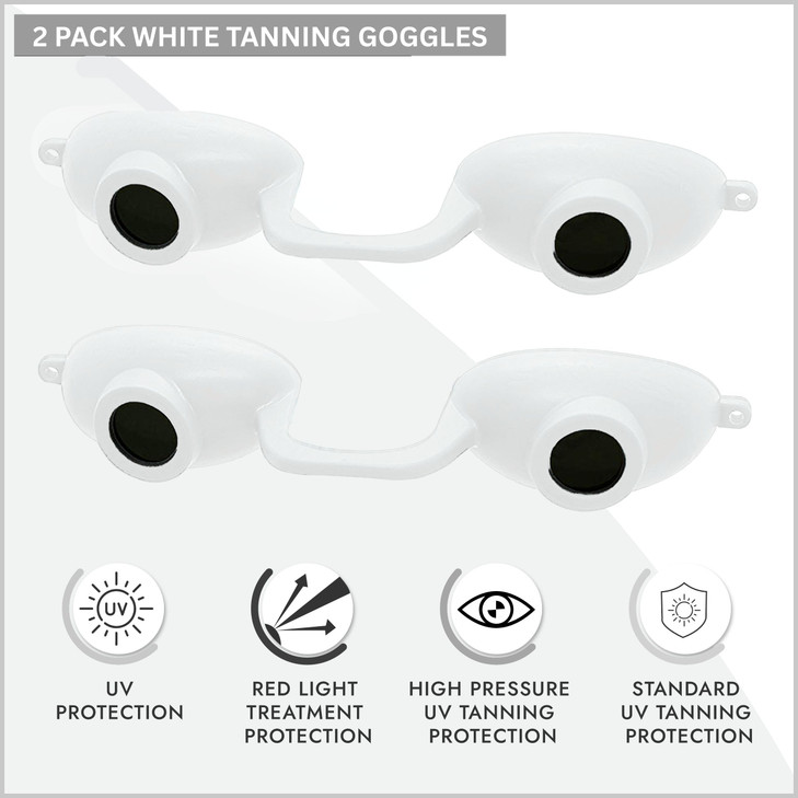 Super Sunnies Flex UV Eye Protection, FDA Compliant Tanning Bed Goggles, Red Light Therapy Glasses - White