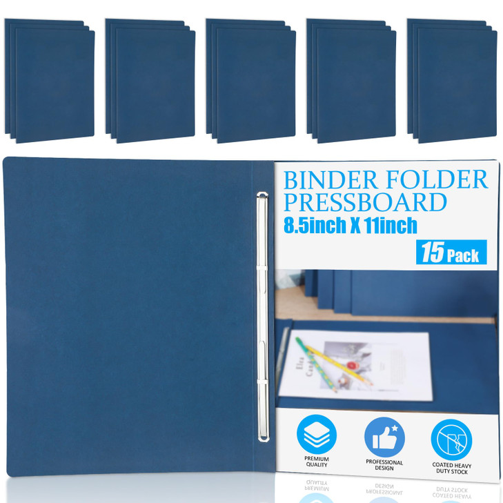 Zhanmai 15 Packs 8.5'' x 11'' Pressboard Report Covers, Metal Prong Fastener with Compressor, Letter Size 3'' Capacity Presentation Report Folder to