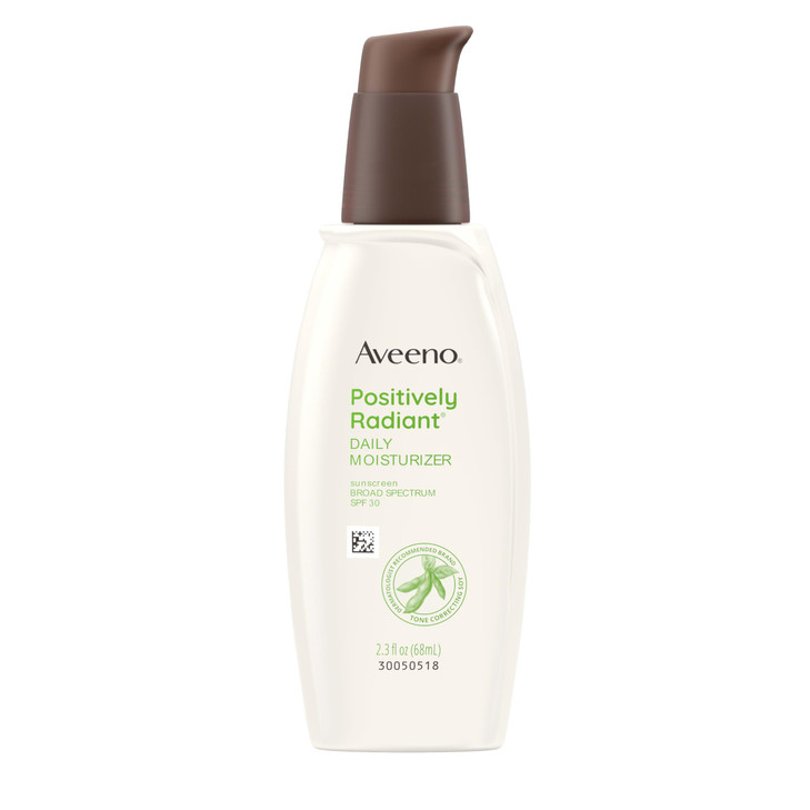 Aveeno Positively Radiant Face Moisturizer with SPF 30 Sunscreen, Hydrating Facial Moisturizer with Soy Extract to Visibly Improve Skin Tone and Text