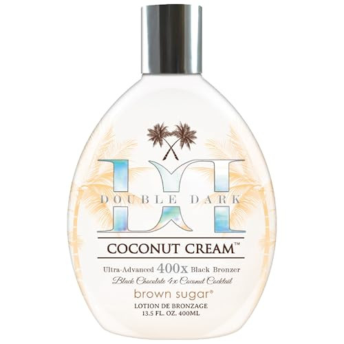 Brown Sugar Double Dark Coconut Cream Tanning Lotion, Ultra-Advanced 400X Black Chocolate Bronzer with Quadruple Coconut Cocktail & Argan Extracts, 1