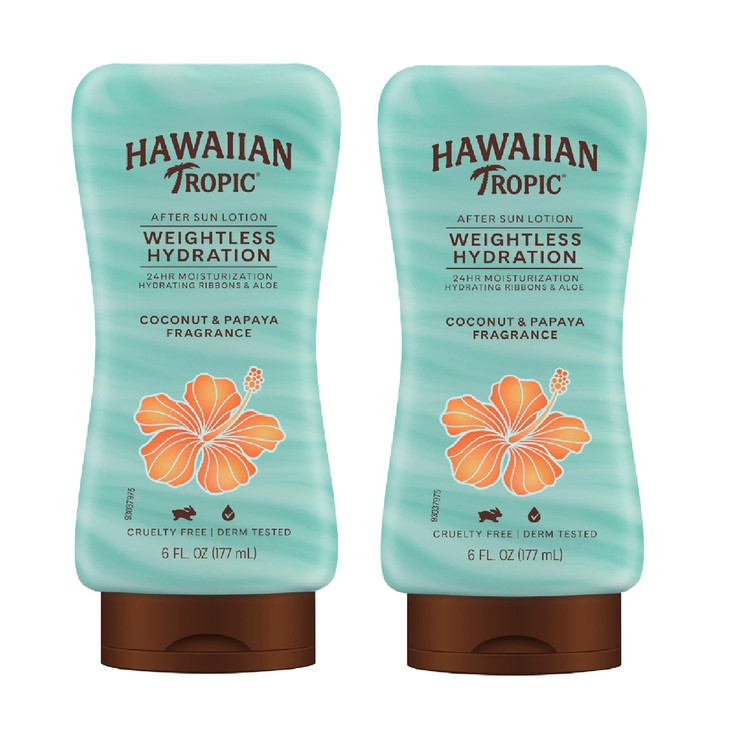 Hawaiian Tropic Weightless Hydration After Sun Lotion with Aloe, 6Fl Oz Twin Pack, Hawaiian Tropic Lotion, Moisturizing Lotion, After Sun Care, After