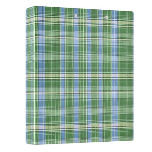 zyrtty 3 Ring Binders, Blue Green Plaid Pattern Round Rings, Holds 200 Sheets, 1.5 Inch Versatile Binders with 3 Interior PVC Clear Pockets and Anti-