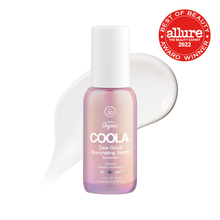 COOLA Organic Dew Good Illuminating Probiotic Serum with SPF 30, Dermatologist Tested Sunscreen with Plant-Derived BlueScreen Digital De-Stress Techn