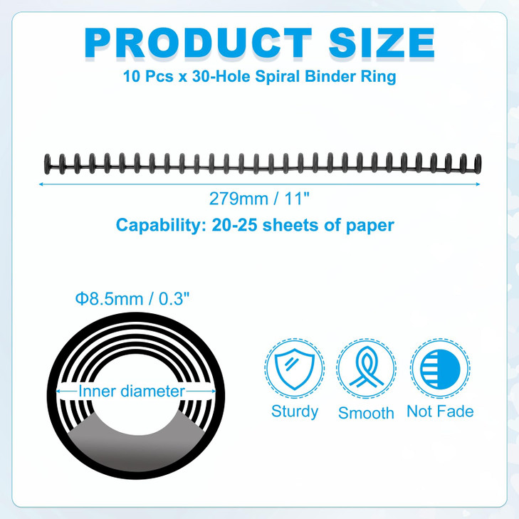 PATIKIL 8.5mm(0.3") Spiral Binder Ring,10 Pcs 30 Rings 25 Sheet Capacity Comb Binding Spines for Binding Paper Sheets Notebook Calendar Picture Album