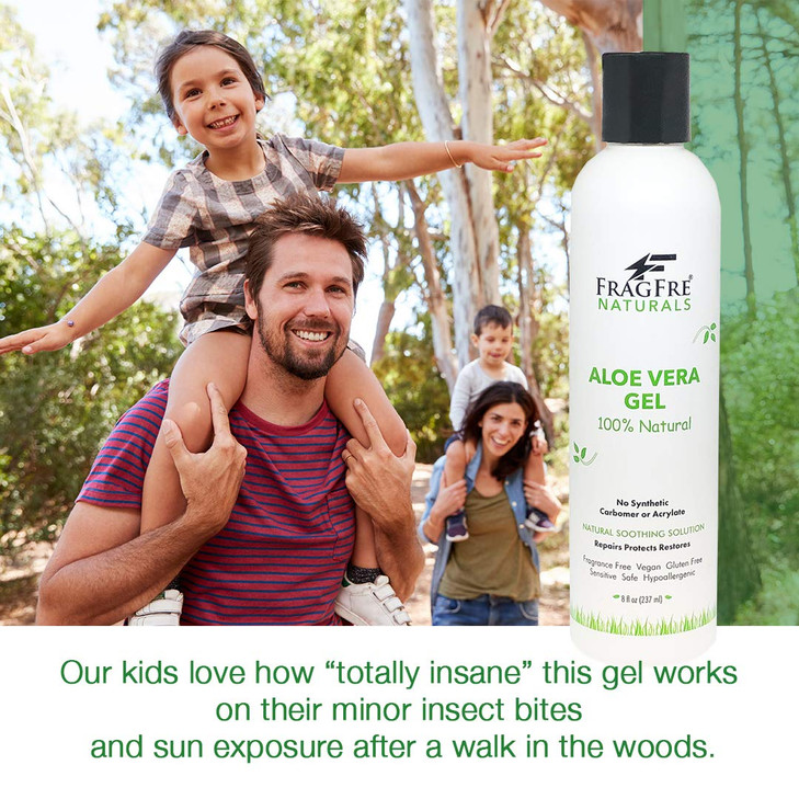 FRAGFRE All-Natural Aloe Vera Gel 8 oz - No Synthetic Carbomer or Acrylate - 100% Natural Aloe Vera Soothing Gel - After Sun Exposure Skin Care - Fra