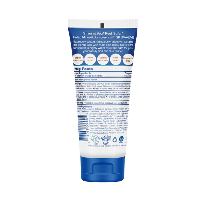 STREAM 2 SEA Tinted Sunscreen with SPF 20 All Natural, Biodegradable and Reef Safe, 3 Fl oz Travel Size Paraben Free Non Greasy and Moisturizing Suns