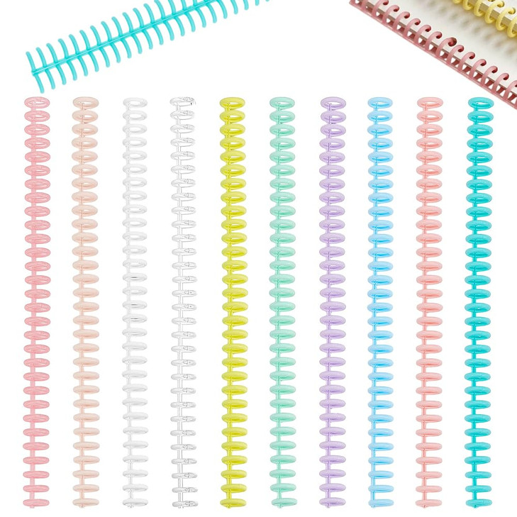 PH PandaHall 20 Pack Book Binding Wire 10 Colors Plastic Binding Comb Spines Double Ring Coil 30 Holes 1/2" Diameter Twin Spines Combs Spiral Ring Co