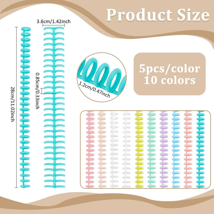 PH PandaHall 20 Pack Book Binding Wire 10 Colors Plastic Binding Comb Spines Double Ring Coil 30 Holes 1/2" Diameter Twin Spines Combs Spiral Ring Co