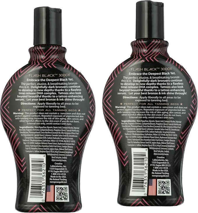Bundle Set of 2: European Gold Flash Black 3000X Indoor Tanning Lotion with Time-Release DHA Bronzers, 12 oz and European Gold Flash Black 4000X Indo