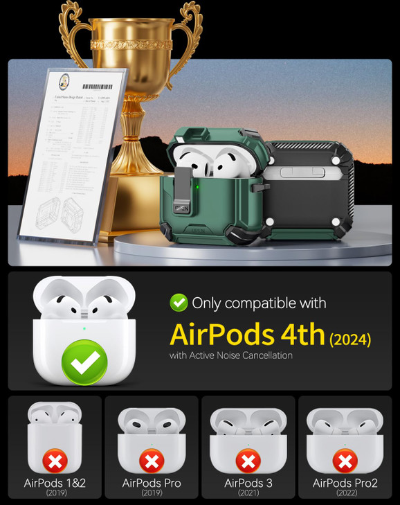 Pohgelan Compatible with AirPods 4th Case,Magnetic Automatic Lock with Phone Stand & Cleaning Kit,Compatible with Magsafe Cover -Green