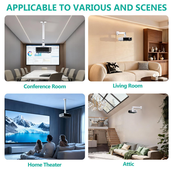 WALI Projector Mount Ceiling/Wall - Universal 3-in-1 Bracket with Extension Pole, Height Adjustable Holder for LCD/DLP Projectors, Supports up to 44l