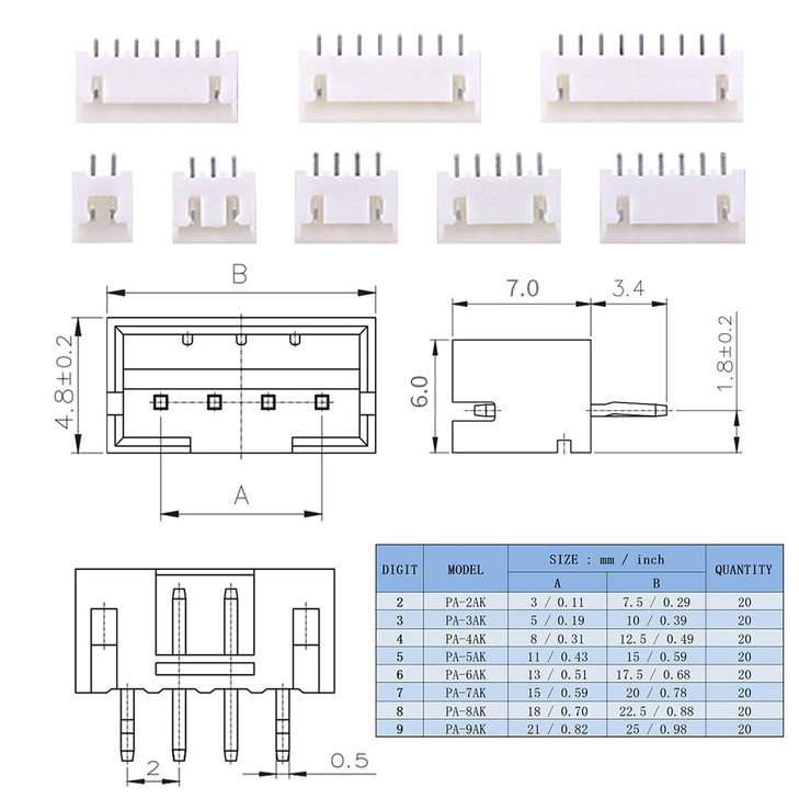 Glarks 1180 Pieces 2.54mm 2/3/4/5/6/7/8/9 Pin Housing Adapter Cable Connector Socket Male and Female with 2.54mm Female Pin Header Connector Perfectl