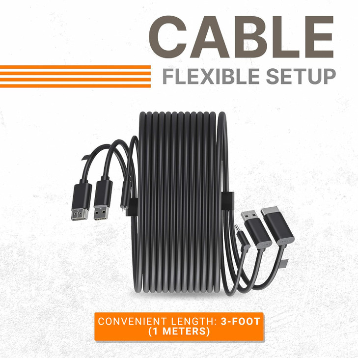 Skywin- 3-in-1 Round VR Backpack Cable (1 Meter/3.2 Feet), Compatible with HP Z VR Backpack & HTC Vive, for Linkbox and Headset Connection (Black)