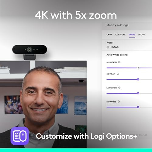 Logitech Brio 4K Webcam, Video Calling, Noise-Cancelling mic, HD Auto Light Correction, Wide Field of View, Windows Hello Works with Microsoft Teams,
