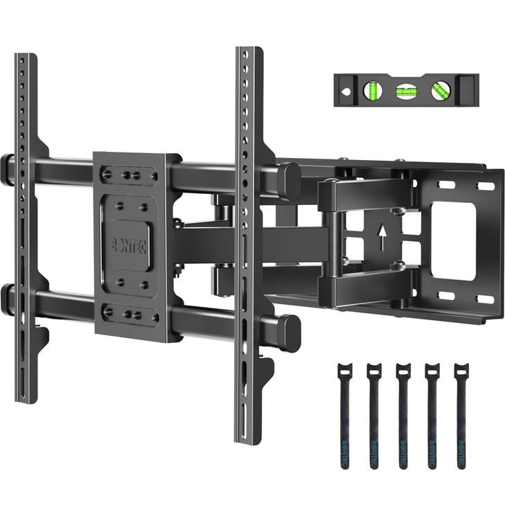 BONTEC Full Motion TV Wall Mount for 37-84 Inch TVs, Hold up to 132lbs, Max VESA 600x400mm, Swivel Tilt Dual Arms, Adjustable Viewing Angle, Fits 16"