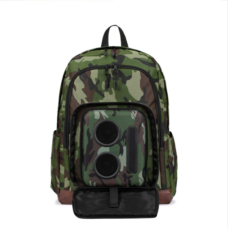 Super Real Bluetooth Speaker Backpack with 20-Watt Speakers & Subwoofer for Parties/Festivals/Beach/. Rechargeable, Works with iPhone & Android (Camo