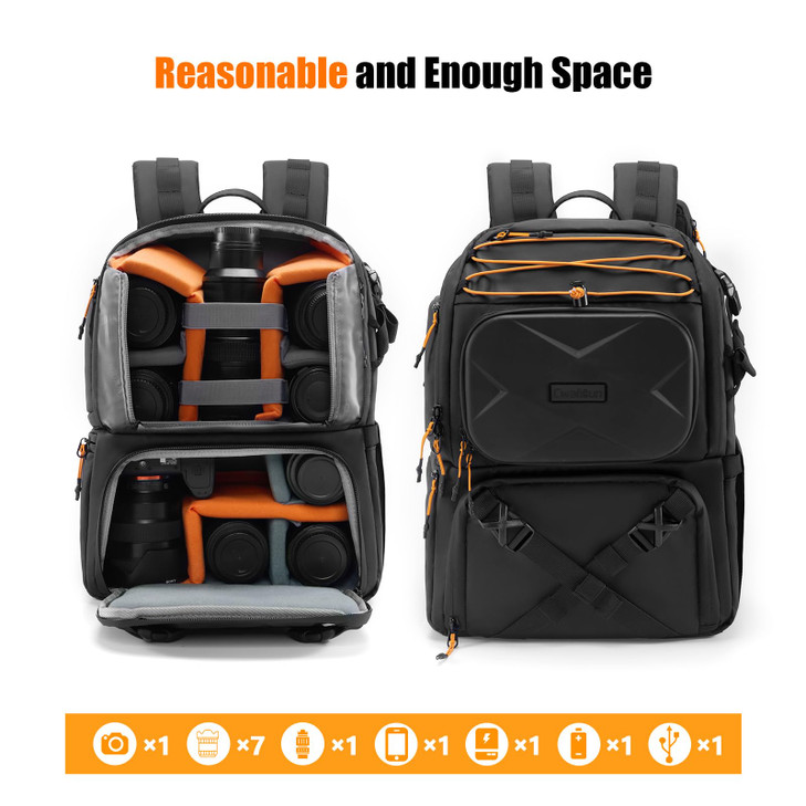 Cwatcun Camera Backpack Professional DSLR/SLR/Mirrorless, Waterproof Hardshell Case Large Camera Bag Outdoor Hiking Travel Multifunction Photography