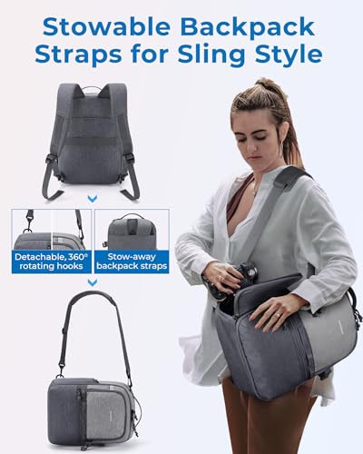 BAGSMART Camera Backpack, DSLR SLR Small Camera Bags for Photographers Compatible for Sony Canon Nikon, Shoulder Strap 2-in-1 Travel Backpack Fits 12