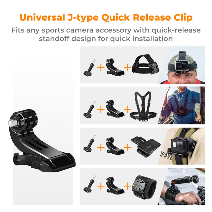K&F CONCEPT Accessories Set for GoPro Hero 13/12/11/10/9/8/7/6/5/4/DJI Osmo Action Series/Pocket 3/2/Insta360 X4/X3, Chest Strap Harness+Backpack Cli