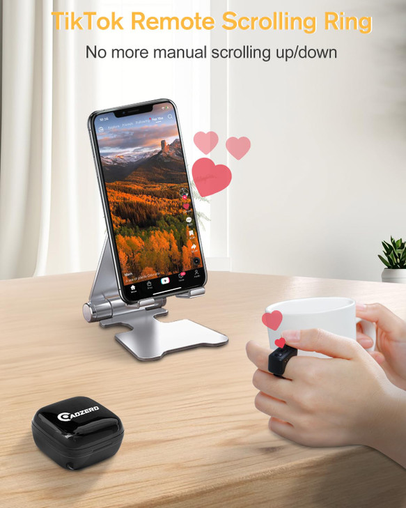 ADZERD Remote Control for TikTok, Page Turner for iPad iPhone, Bluetooth Camera Video Recording Remote, Scrolling Ring for TIK Tok, iPhone, iPad, iOS