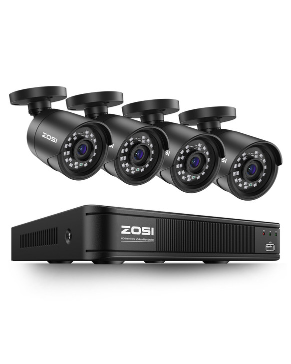ZOSI 8CH 5MP 3K Lite Surveillance Wired Security Camera System with AI Human Vehicle Detection, 8 Channel H.265+ DVR and 4 x 1080p Bullet Camera Outd